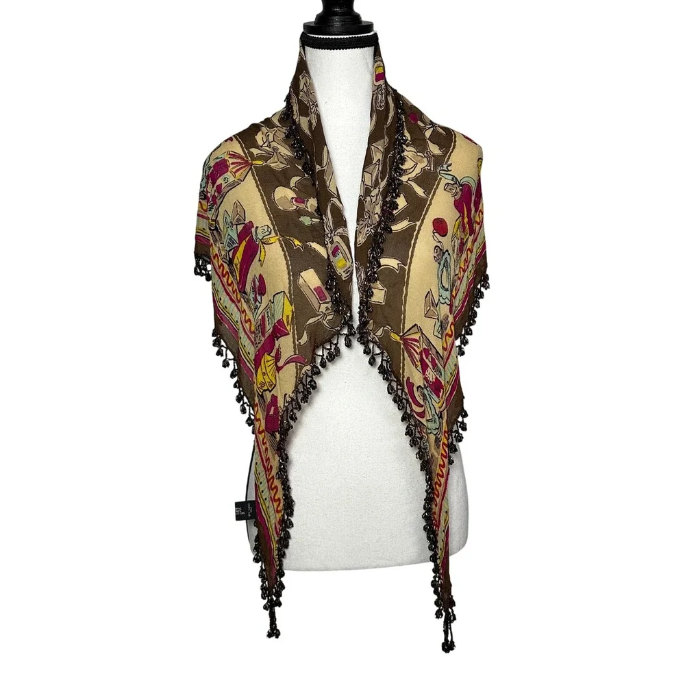 Vintage ATG Perfume Bottle Beaded Fringe Scarf Wrap Shawl Whimsigoth Gypsy Boho